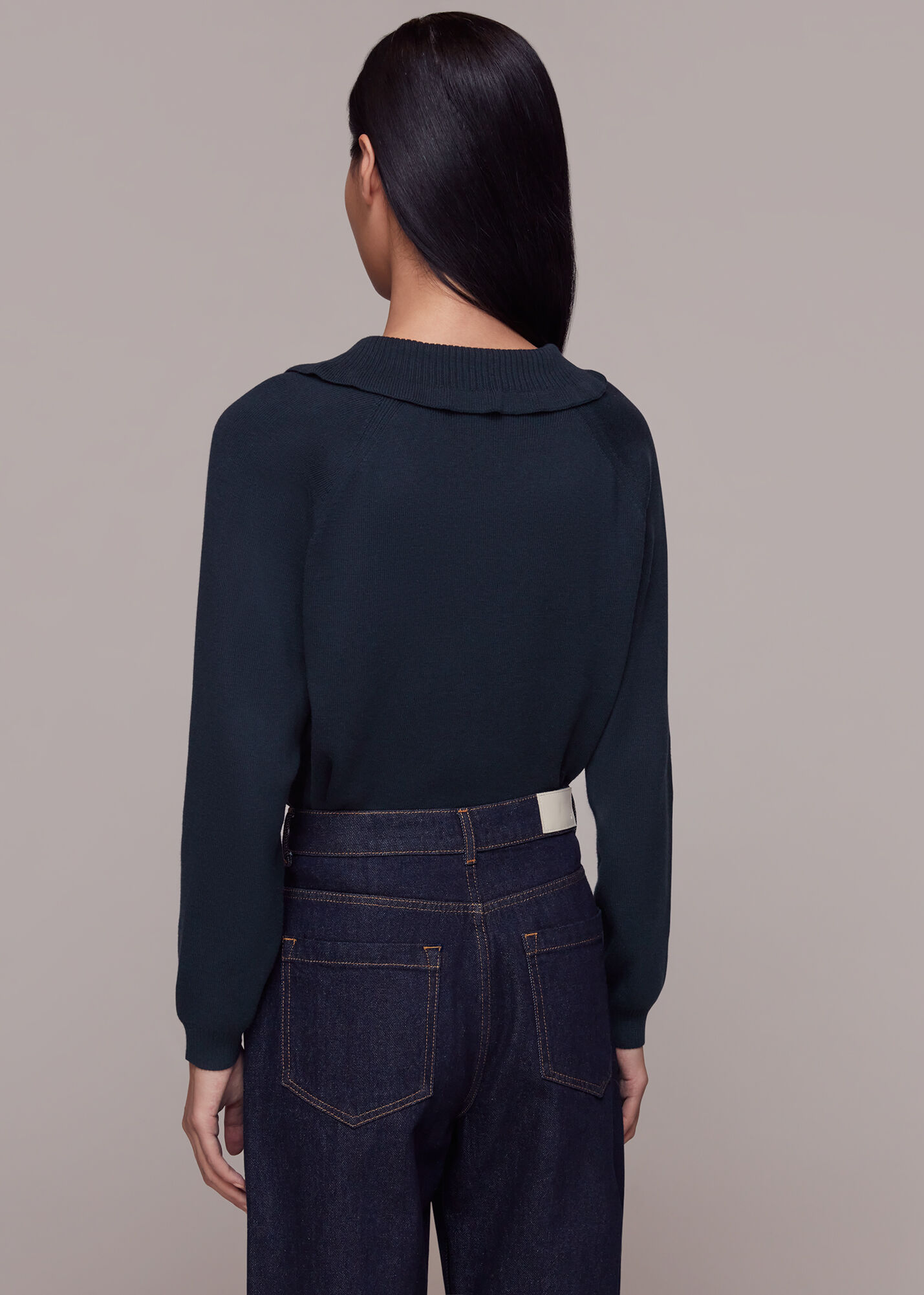 Women's Navy Frill Collar Sweater | Whistles US |